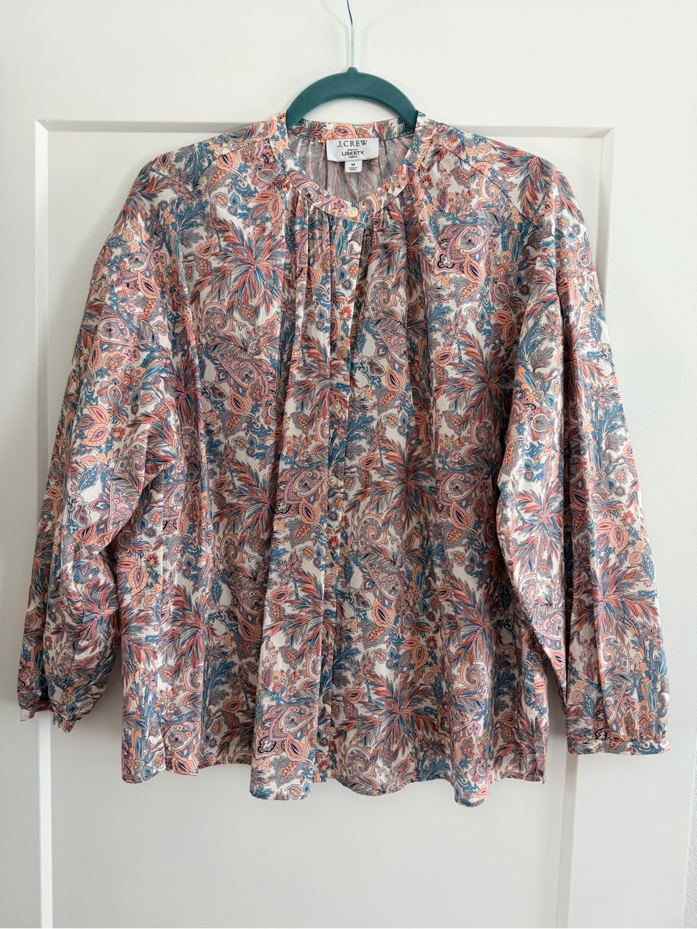 J. Crew Liberty Floral Paisley Shirt — Coral, Blue & Cream - Picture 1 of 3